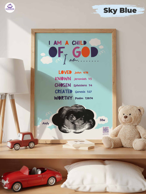 Personalized Baby Ultrasound Poster – “I Am A Child of God” Christian Wall Art